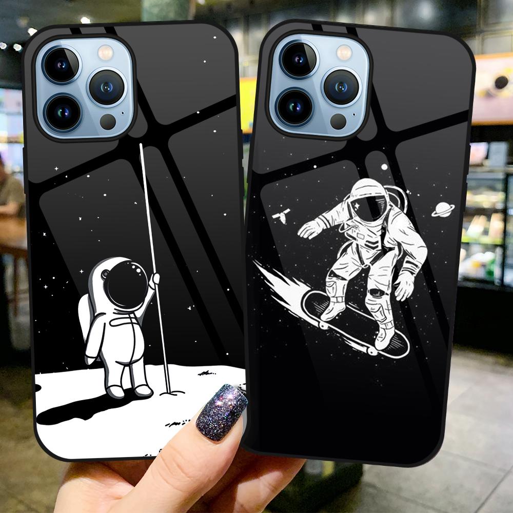 Милый чехол для телефона с астронавтом для Iphone 14 13 11 12 Pro Max Mini Xs Xr X 7 8 6s Plus Se 2022, роскошный чехол из закаленного стекла Fundas