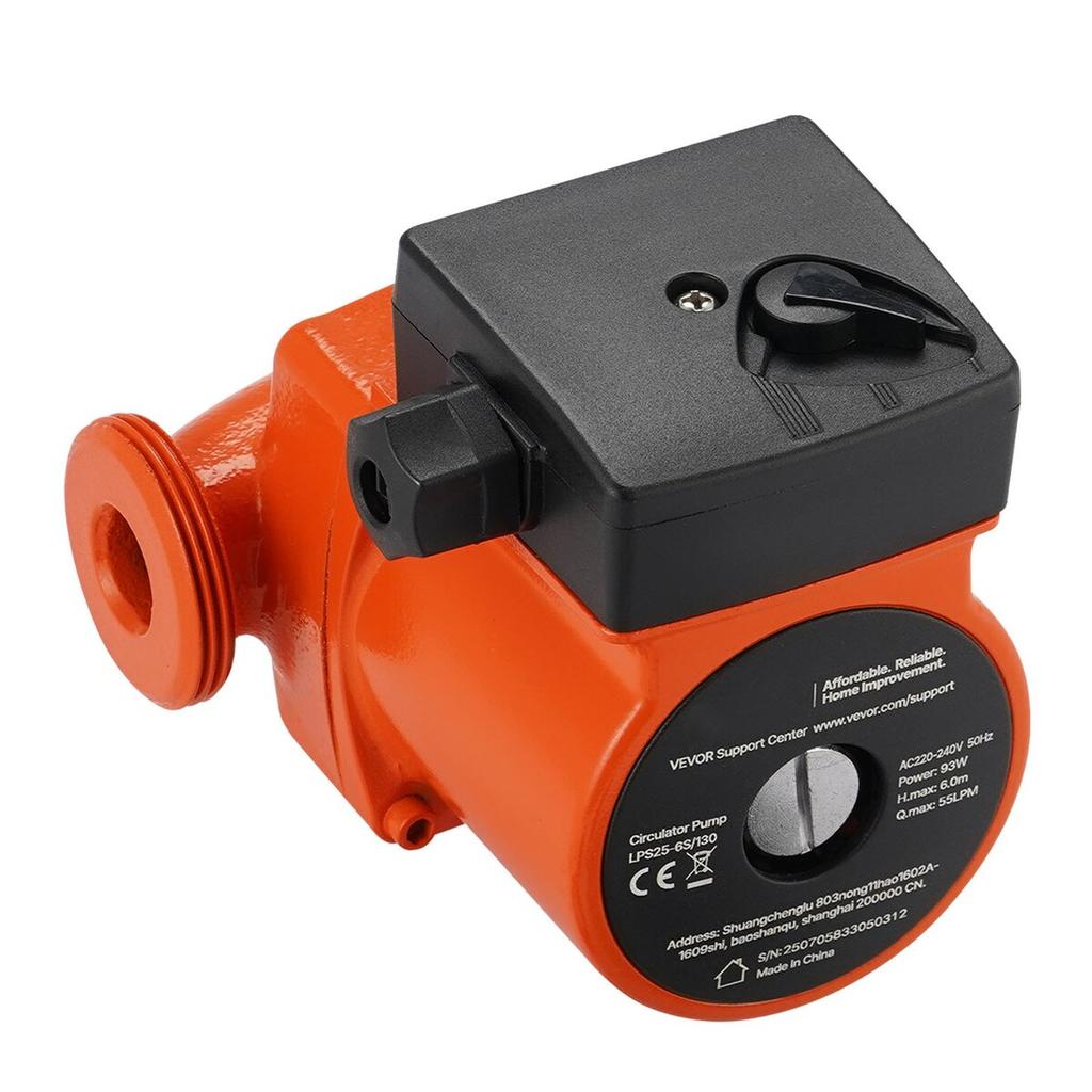 LPS25-6S/130 Cast Iron Circulator Pump, 1/8 HP, 220-240V 55 LPM Hot Water Recirculating Circulation Pump, Threaded Connection, 3-Speed Adjustment,
