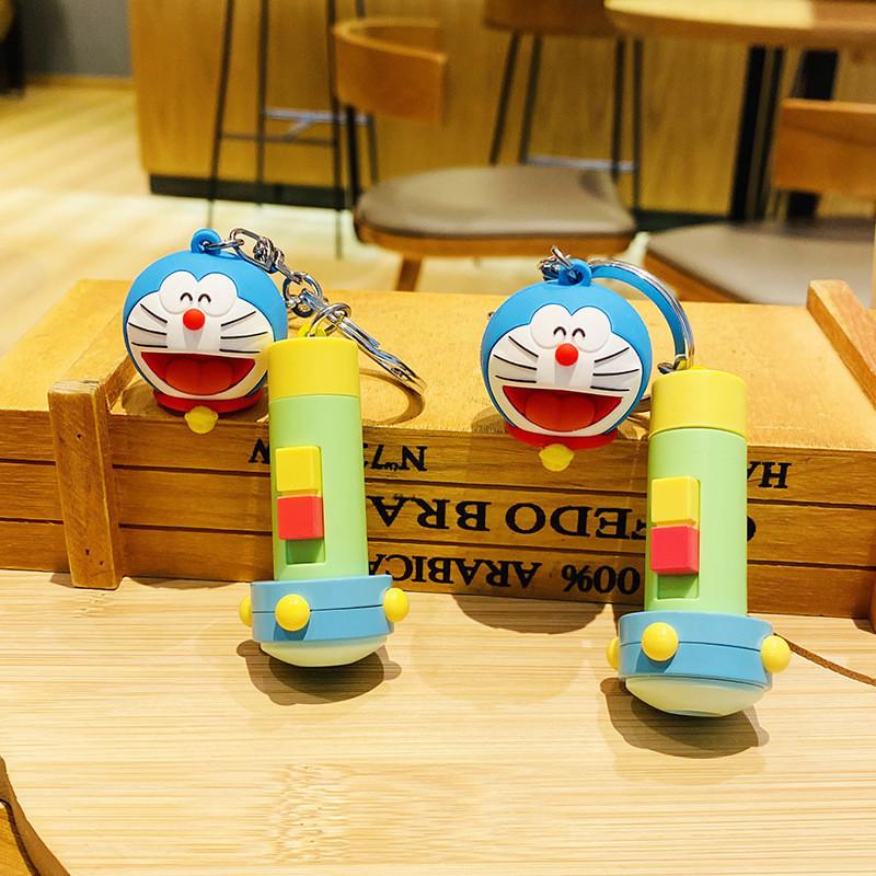 Adorable Doraemon Flashlight Keychain Whimsical Cartoon Car Bag Accessory Gift