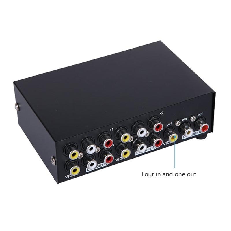 Портативный видеокоммутатор 4 входа 1 выход для видео и стерео аудио устройств L/R, совместимый с игровыми консолями и видеоприемниками