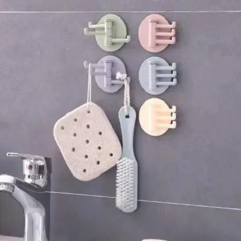 Креативный вращающийся крючок с тремя отделениями для кухни, ванной, стены, немаркированная паста, бытовая ванная комната, однотонный многофункциональный крючок для хранения, гаджеты
