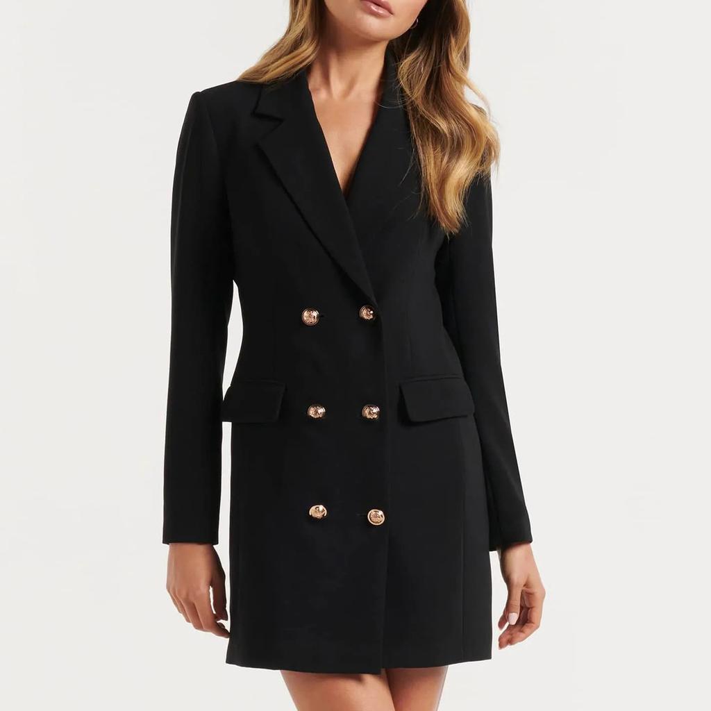 GMXIA Autumn Winter Slim OL Solid Color Casual Double Breasted Mid-length Suit Jacket Dress Blazers for Women