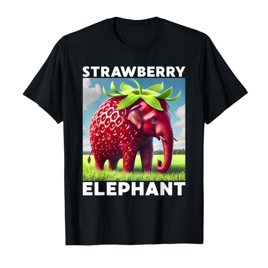 Strawberry Elephant Italian Brainrot Meme T-shirt ForUnisex 100% Cotton T Shirts Short Sleeve Tops P477