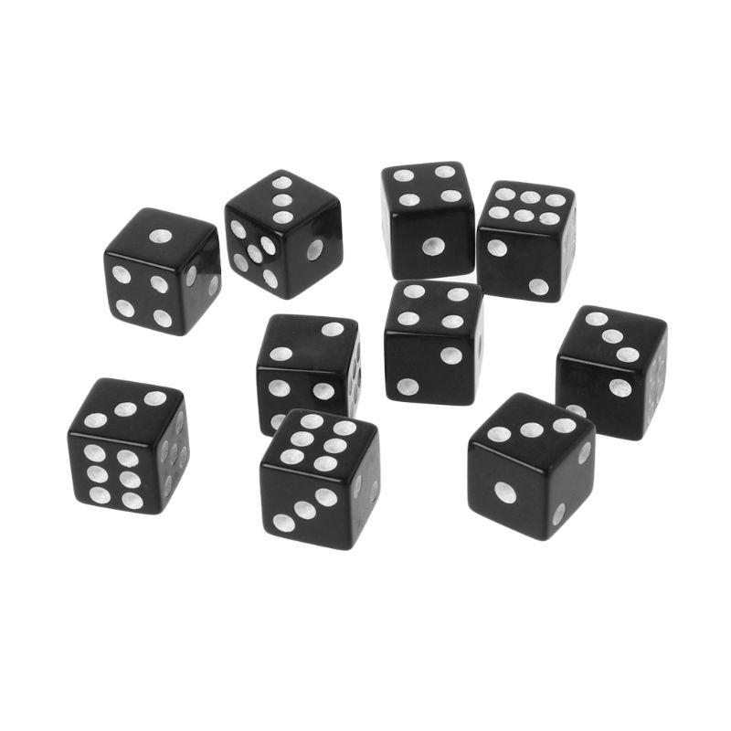 10 шт., 16 мм, акриловые игральные кости, черные/белые, 6-сторонние игральные кости для казино, покера, бара, вечерние кости