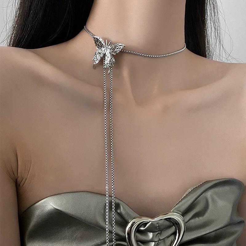 Unique Elegant Drawable Butterfly Tassel Necklace Women's Fashion Collar Chain Girl Love Gift