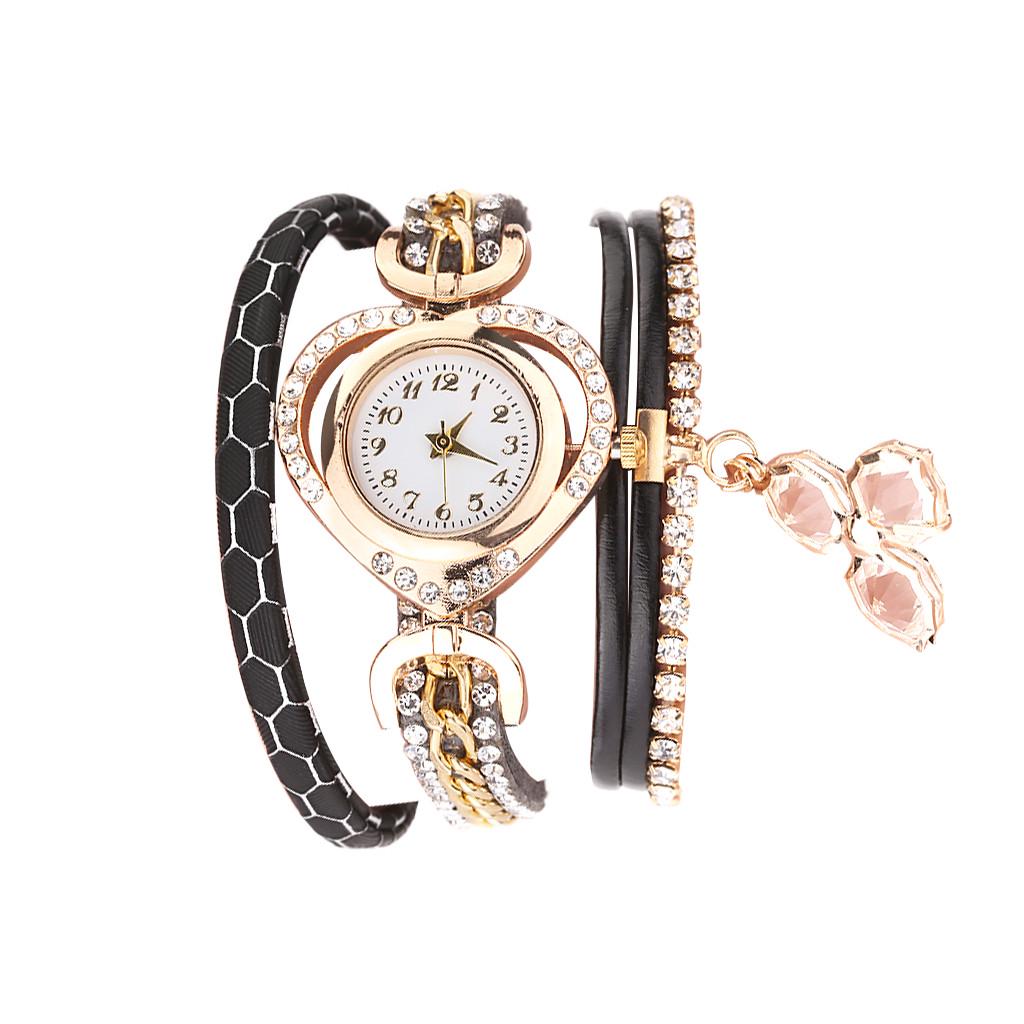  Женские винтажные блестящие браслеты с кристаллами любви и циферблатом, аналоговые кварцевые наручные часы