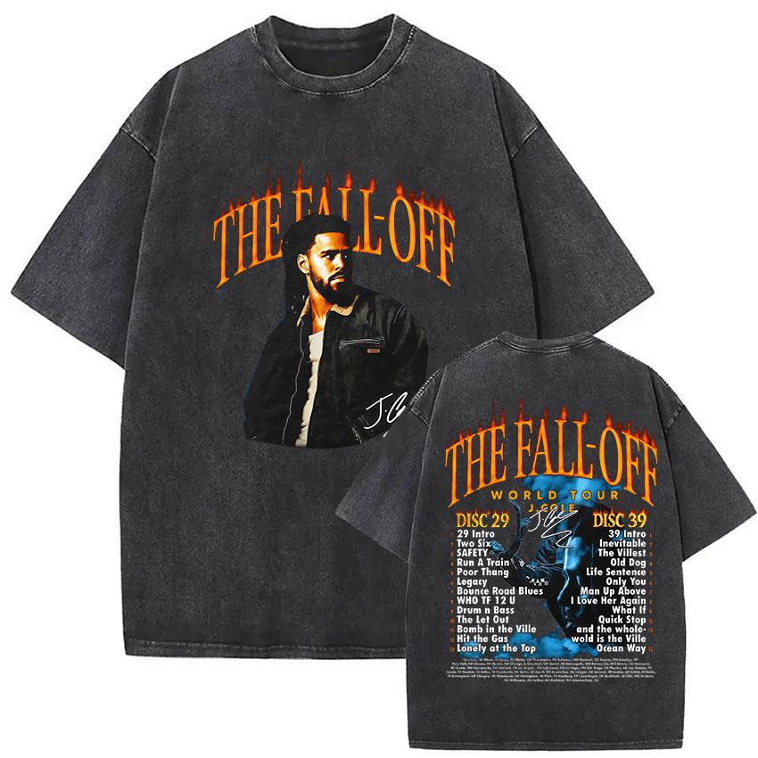 Vintage Washed J Cole T Shirts The Fall Off North America Tour Graphic Tshirt Unisexs Clothing Hip Hop Short Sleeve Tshirt