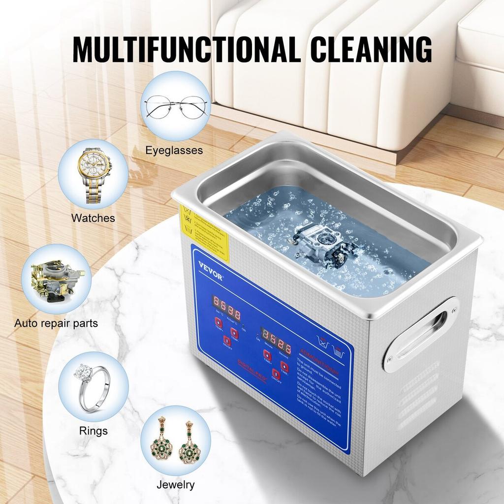 3L Ultrasonic Cleaner Machine Stainless Steel Ultrasonic Cleaning Machine Digital Heater Timer Jewelry Cleaning for Commercial Personal Home Use(3L)
