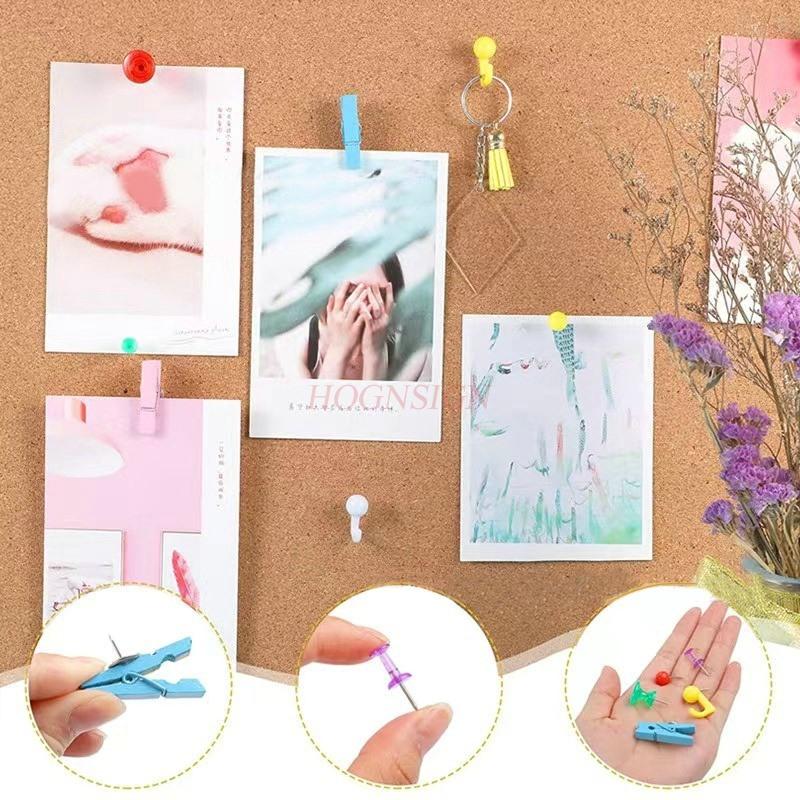200pcs Color nail set, push pin clip, large I-shaped nail, round ball nail, soft wood board, fixed big head nail