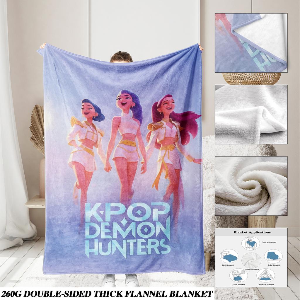 1 шт. Фланелевое одеяло с принтом K-Pop Demon Hunters, несколько размеров, мягкое и удобное для перерыва на обед и отдыха. Можно стирать в машине