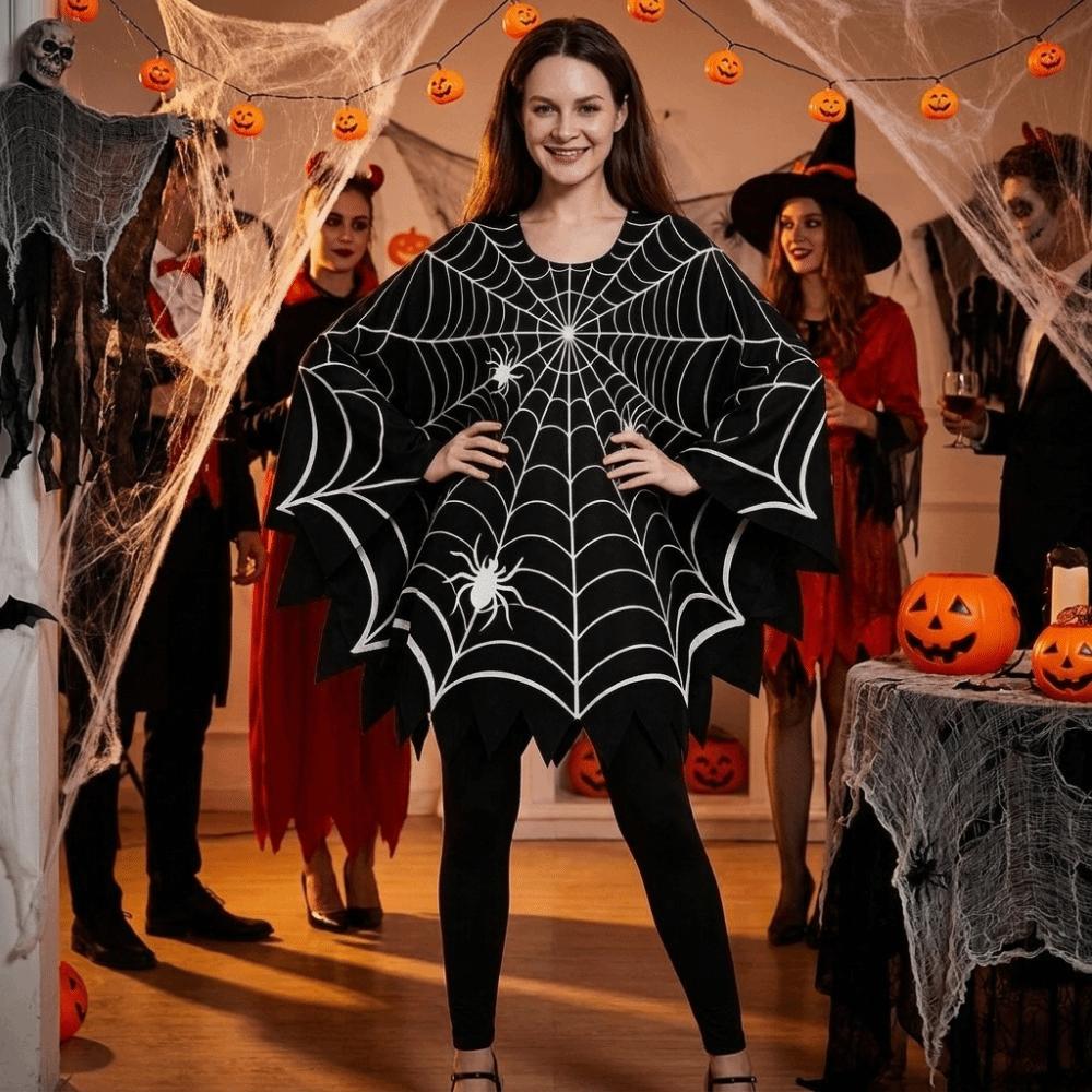 Black Shawl Halloween Spider Web Cloak Scary Poncho Cape Cosplay Party Costume Halloween Costume