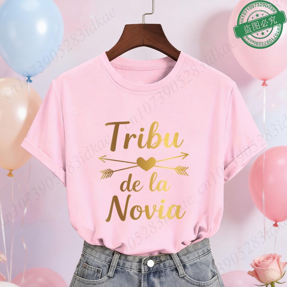 Spanish Girls Bridal Shower T-Shirts Team Bride Tribe Gold Blouses Short Sleeve O Neck Tees for Hen Party Wedding Celebration