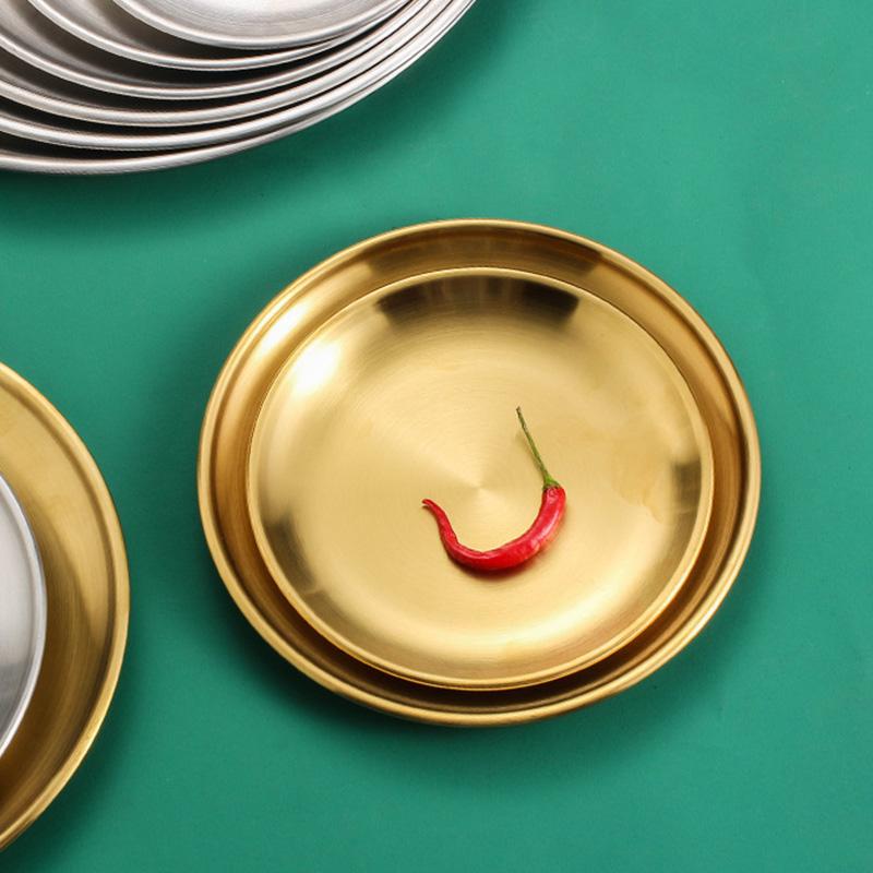 1 шт., тарелка для барбекю, круглая тарелка, тарелка с фруктами и овощами, золотая, серебряная, цвет из нержавеющей стали
