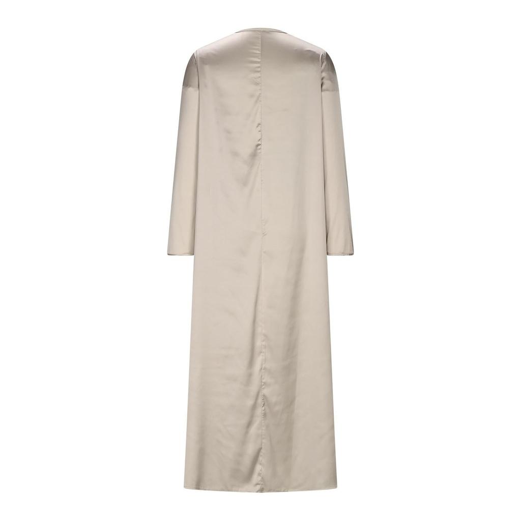 Women's Fashionable Solid Color V Neck Long Sleeved Sexy Jumpsuit A Line Long Dress