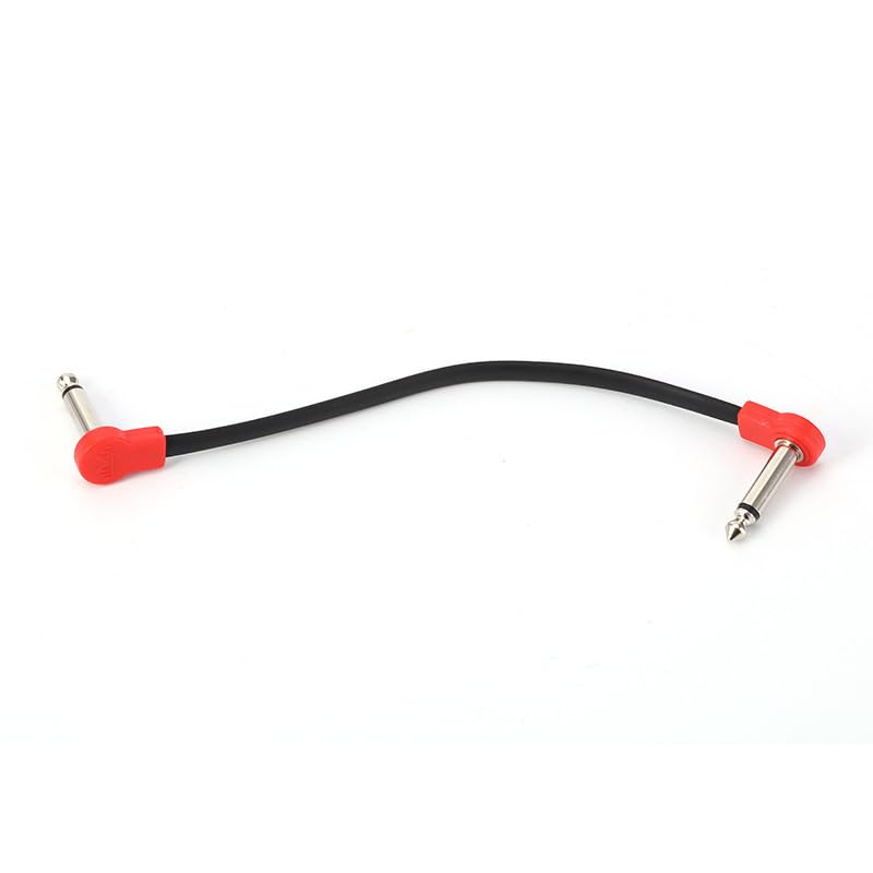 Freleaf Flat Guitar Patch Cables - Noise-Free, Space-Saving Design, 14" TS Right-Angle Effects Cables, 6-Inch, Set of 4, Red