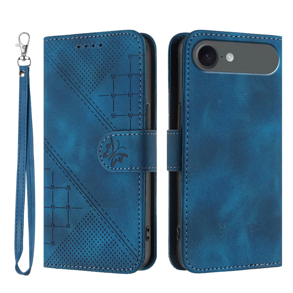 For iPhone 17 Air Leather Wallet Case Butterfly Flower Imprinted Phone Cover with Strap