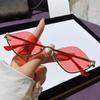 New Half Frame Diamond Shaped Sunglasses Metal Women Simple Trend Sunglasses Men Dopamine Small Frame Outdoor Sunglasses