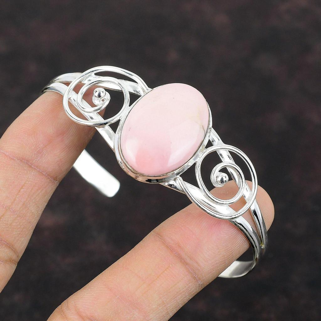 Браслет-манжета с розовым опалом и драгоценным камнем, регулируемый браслет, браслет из стерлингового серебра 925 пробы, браслет-манжета ручной работы, новый браслет, серебряные украшения, свадебные подарки