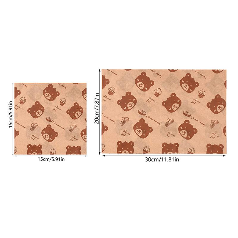 50Pcs Sandwich Packaging Paper Cartoon Coated Wrapping Disposable Household Oil-Proof Chicken Roll Breakfast Baking Kitchen Tool