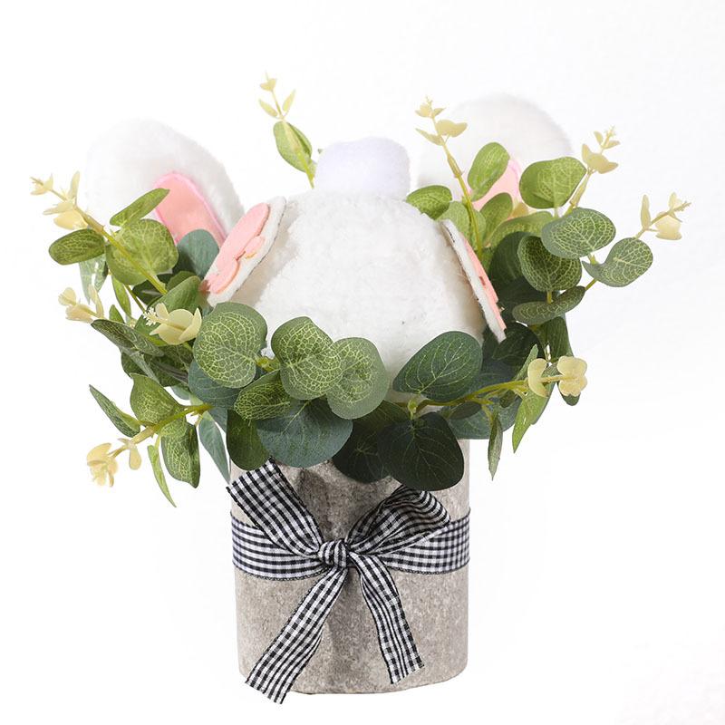 Resurrection Rabbit Decorative Potted Plant Tabletop Ornament Wreath Pendant Easter Cartoon Theme Simulation Plant Door Hanging