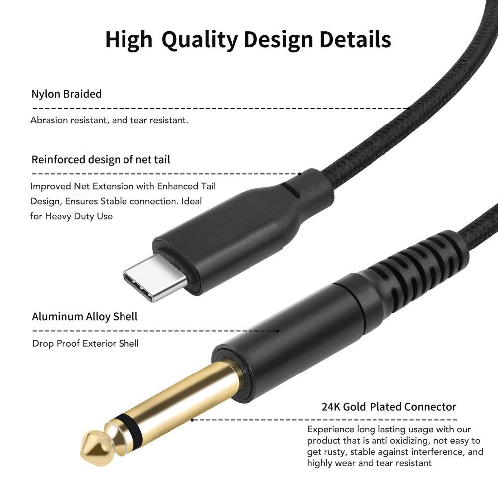 Совместимый 1/4 дюйма USB C на TS Кабель Штекер Plug and Play USB Type C Аудиокабель USB C на 6.35мм Кабель Электрогитара