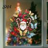 Seasonal Home Decoration Christmas Wreath Window Sticker, Stained Glass Style, Removable Santa Butterfly Candy Family Holiday Gift Ideas Cane