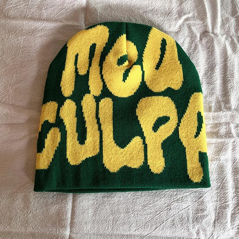 Acrylic Knit Beanie Hat With Embroidered Letters For Streetwear Fashion In Winter Season