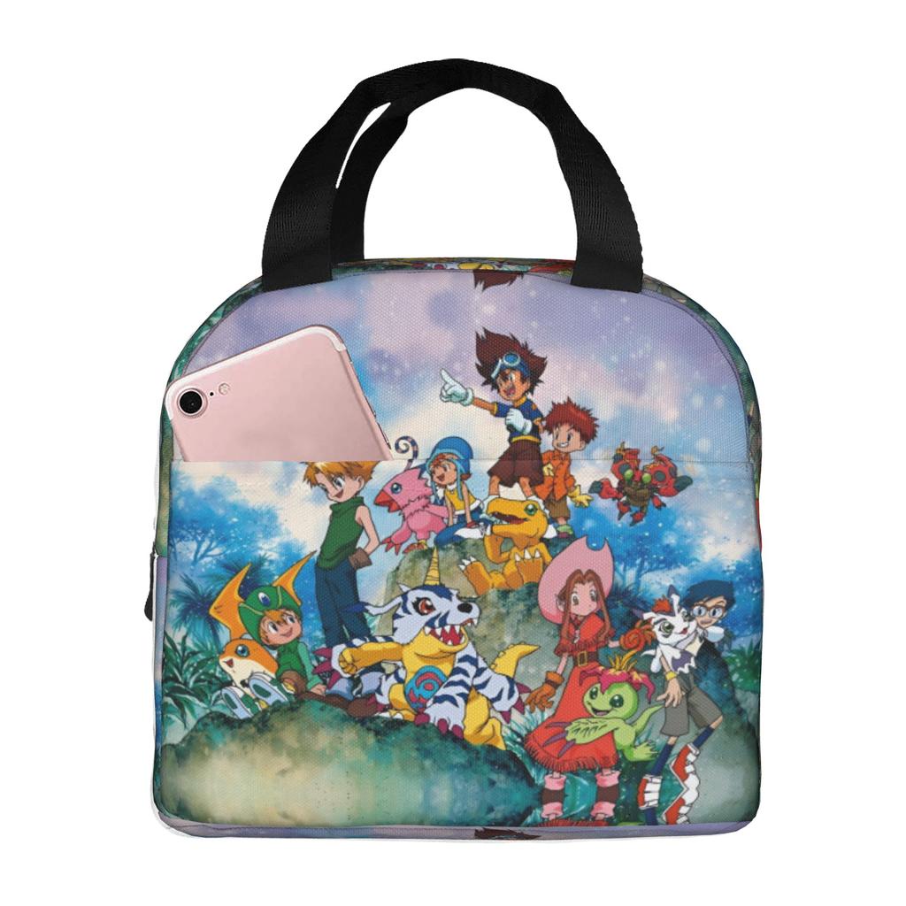 Custom D-Digimons Insulated Lunch Bag for Work School Cartoon Resuable Thermal Cooler Lunch Box Men Women