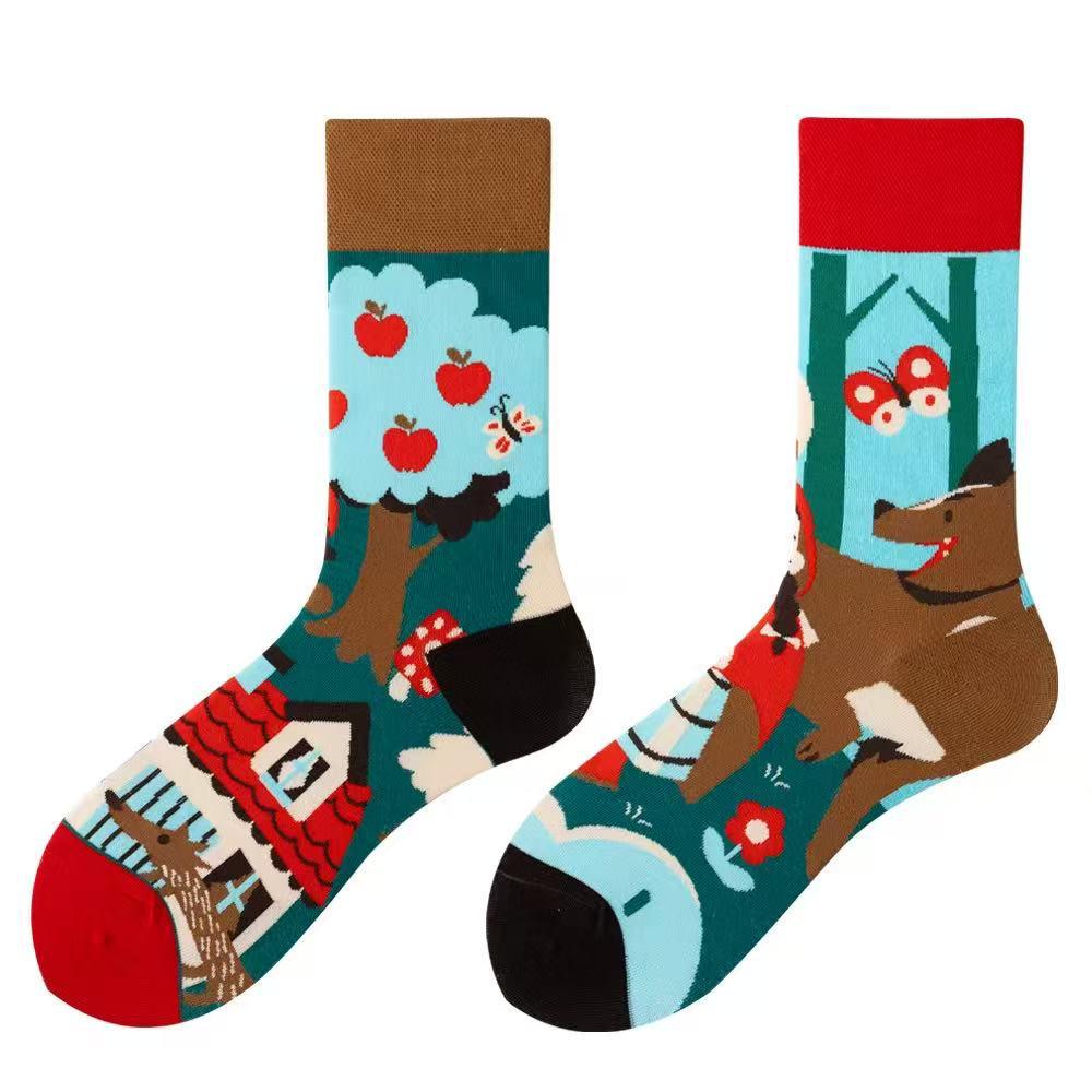 Asymmetric Colorful Christmas Cotton Socks for Couples