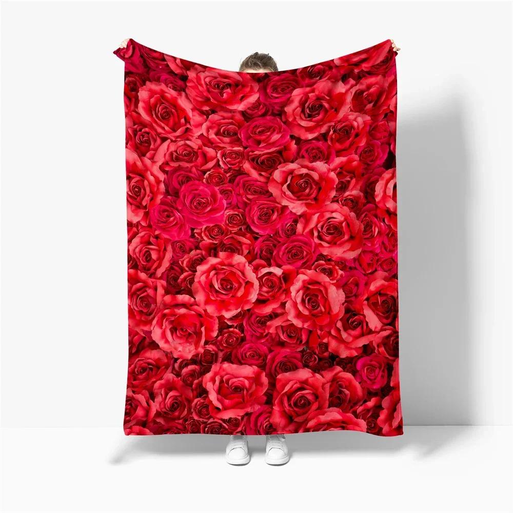 Rose Blanket, Soft Cozy Floral Throw Blanket Gift for Girl Women, Fuzzy Comfy Flannel Blanket for Couch,Travel,Bed,House Decor