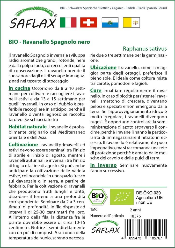 SAFLAX Сад в сумке - Органический - Редис - Черный испанский круглый - 100 семян - С субстратом в подходящем стоячем мешке - Raphanus sativus