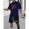 Men's Chicago-Themed Relaxed Set Size 32 Printed T-Shirt and Shorts Set Adult Sports Casual Plus Size Two-Piece Set