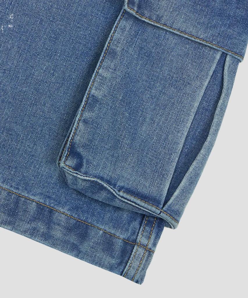 AGOD Bermuda Wide Single-Pleat Cargo Denim Shorts [Medium Blue]