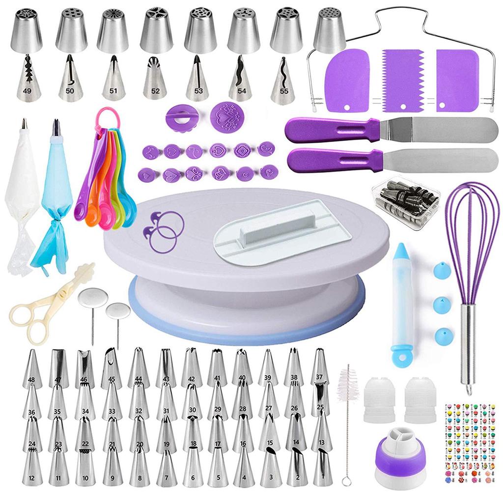 137Pcs/Set Purple Baking Tools Stainless Steel/Plastic Piping Nozzle Pastry Bag Cream Scraper Kitchen Supplies Bakeware Cake Turntable