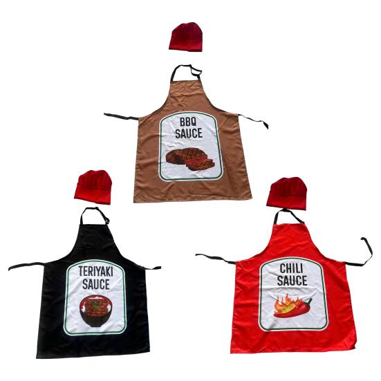 Кухонный фартук с соусом и шляпой, регулируемый ремешок, дышащий, для рождественской, хэллоуинской, косплей-вечеринки, чили, барбекю, соус терияки, поварской фартук