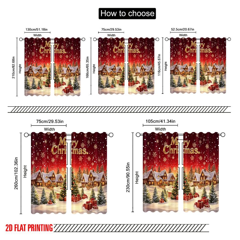 2 шт., 2D-печать на плоскости, оконная штора 'Сцена рождественской деревни', полиэстеровая ткань (без удилища) Идеально для всех сезонов