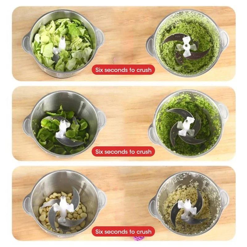 3-скоростная электрическая мясорубка, измельчитель пищевых продуктов из нержавеющей стали для домашней кухни, блендер для овощей и орехов с прочными лезвиями