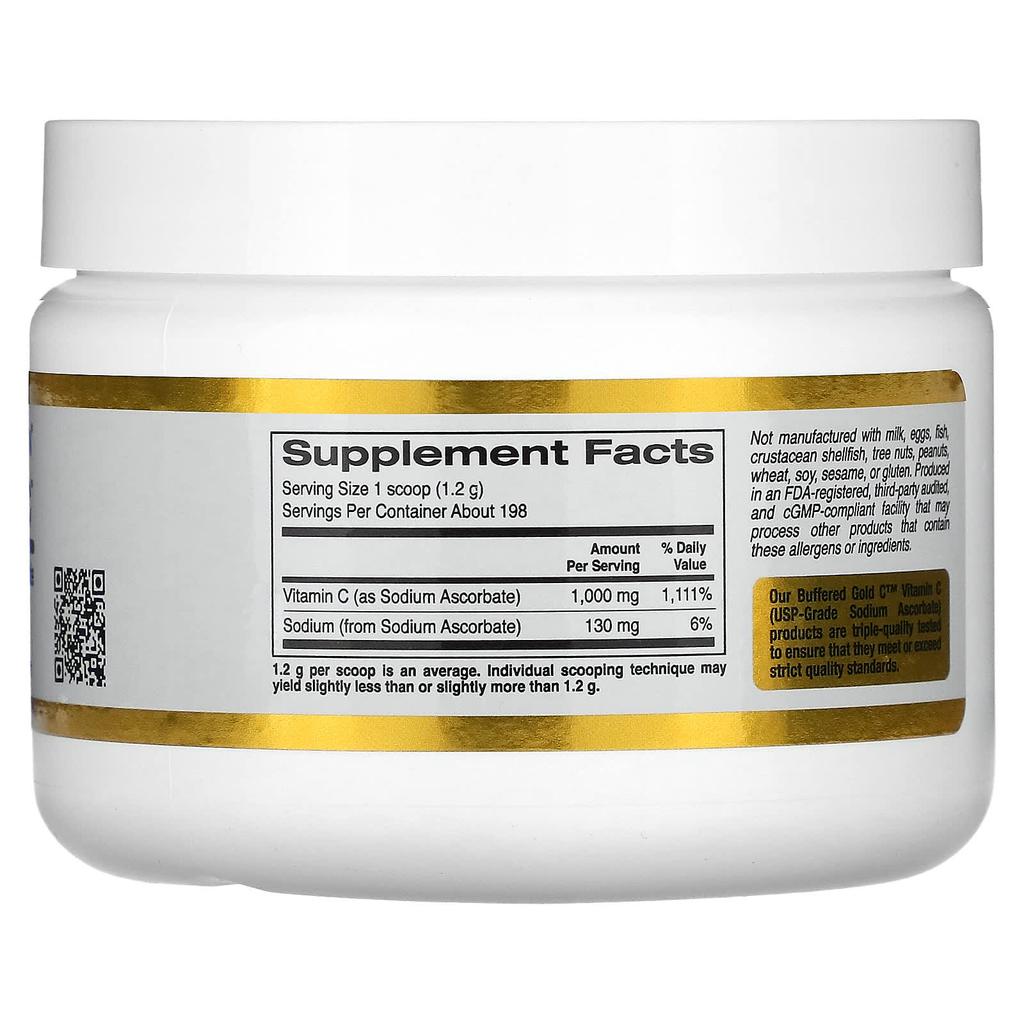 Buffered Gold C, Non-Acidic Vitamin C Powder, Sodium Ascorbate, 238G(8.40Oz)