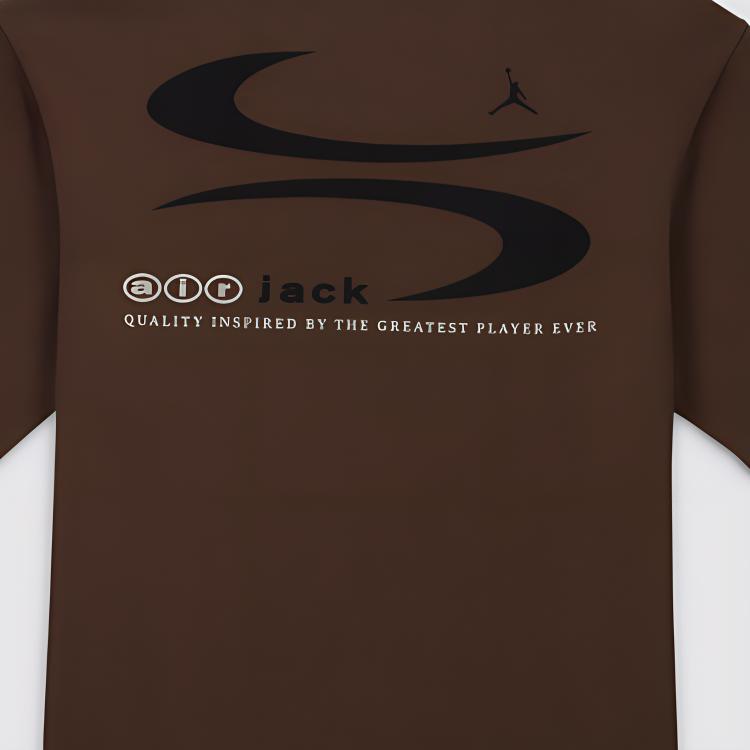 Jordan X Travis Scott Letter Logo Print Crew Neck Short Sleeve T-Shirt Men Tops Marmot-Brown DZ5511-274