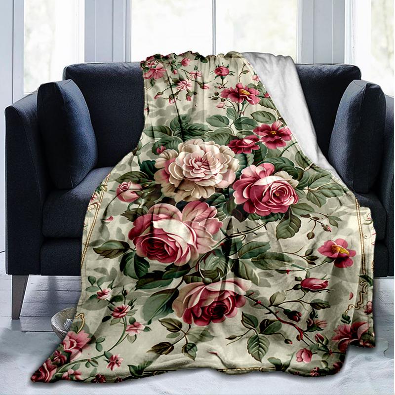 Floral Bouquet Print Flannel Blanket, Soft Warm Lightweight Throw Blanket for living Room,Sofa Bed Camping office