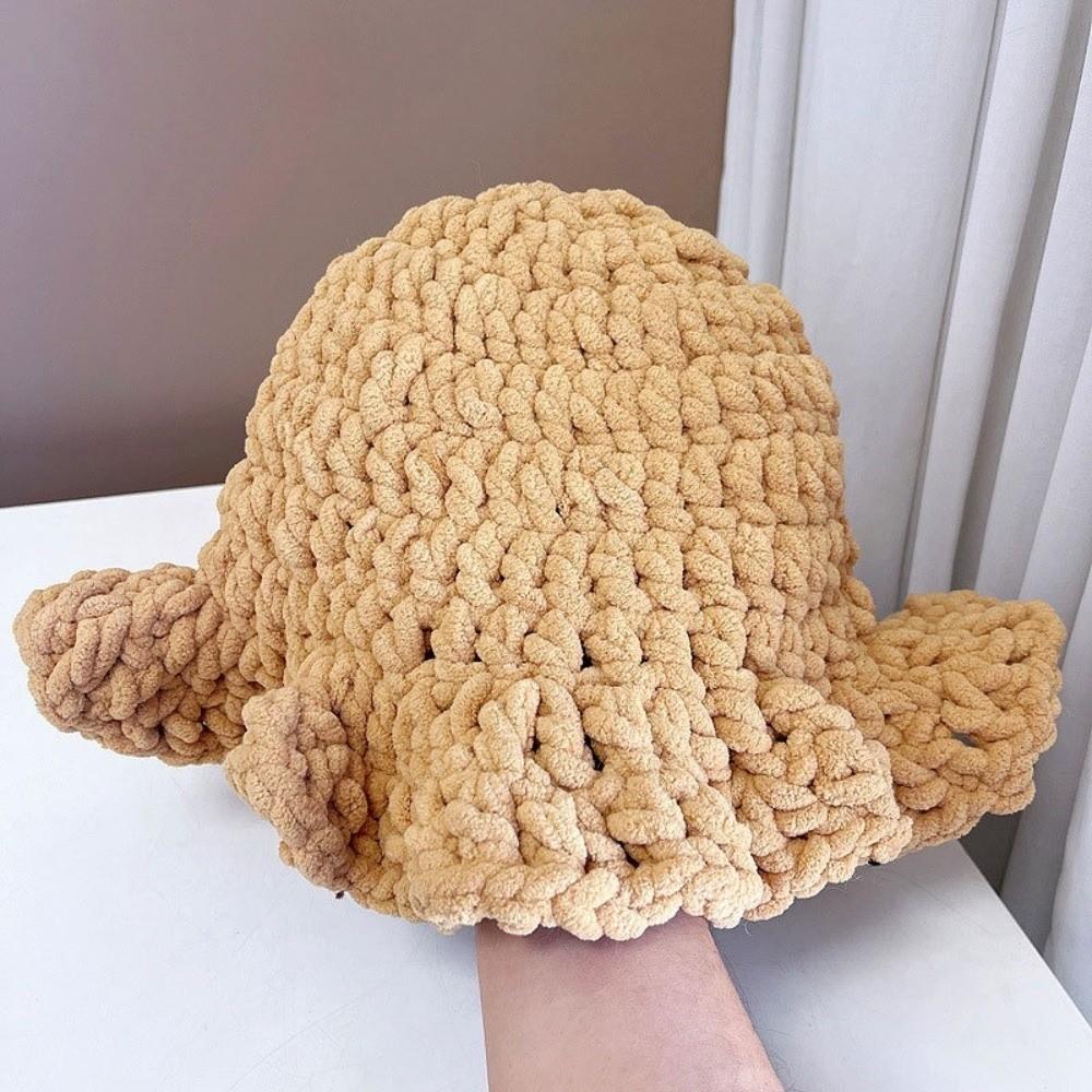 Handcrafted Knitted Beanie Cable Knit Winter Warm Bucket Hat Ruffled Edge Fisherman Hat Outdoor
