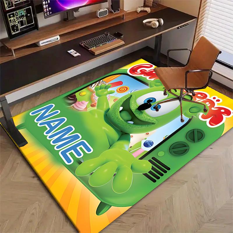 Custom Gummibar friends Mat Personalized Name, Polyester Washable Indoor Entryway Rug, Gift for Christmas, Easter, Thanksgiving Day