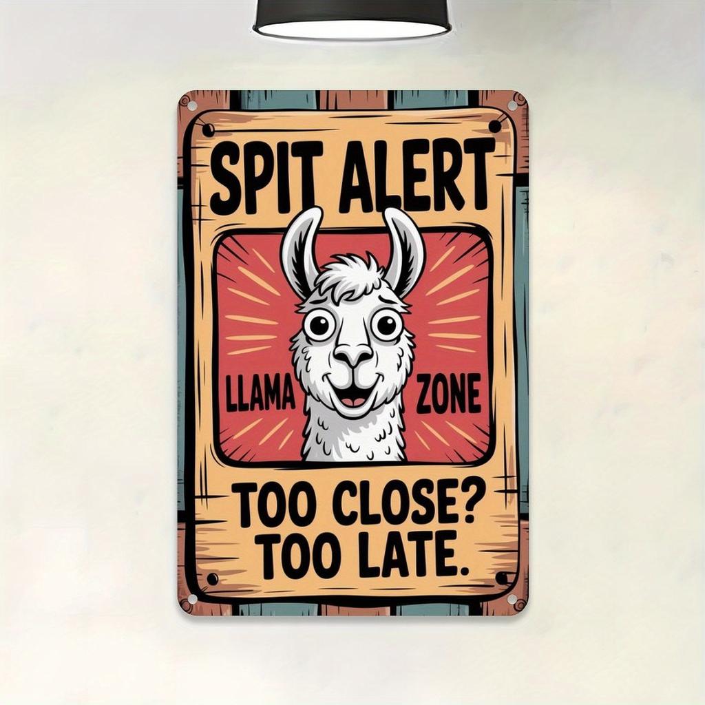 Funny Spitt Alert Llama Zone Metal Sign HeavyDuty Tin Retro Farm Wall Decor with Spit Alert Too Close Too Late Warnin
