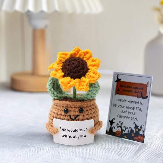 Вязание крючком позитивных горшечных растений с картой Эмоциональная поддержка ручная работа вязание подсолнух суккулент