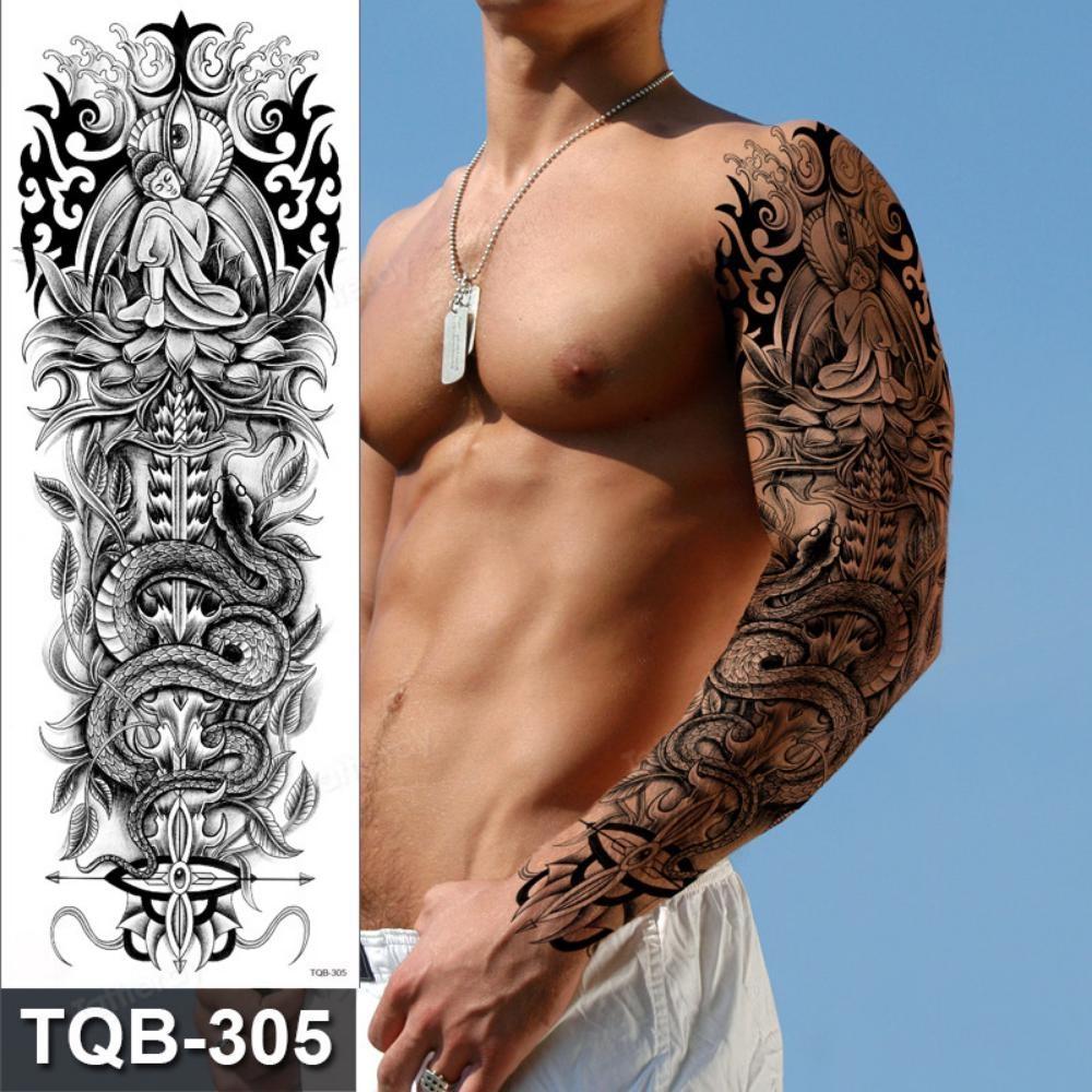 Full Arm Fake Tattoo Sleeve Men and Women Temporary Tattoo Sticker Lion Werewolf Cross Big Arm Tattoo Waterproof