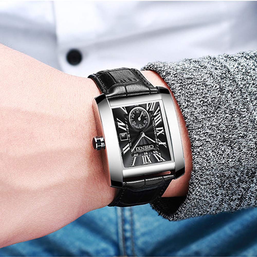 JewelryWe Watch кожаный ремень календарь водонепроницаемый популярный рождественский подарок для мужчин (черный)