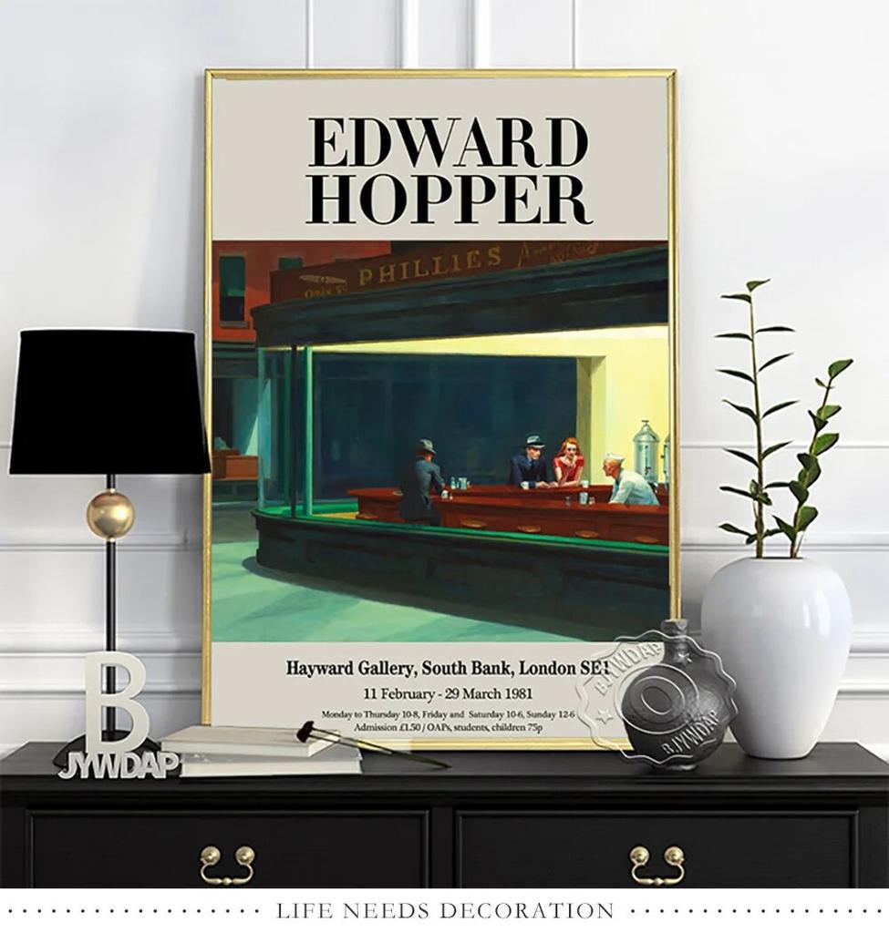 Плакат выставки Эдварда Хоппера, Художественные репродукции «Утреннее солнце», Настенная картина «Ночные ястребы», Настенное искусство с пейзажем из современной американской жизни без рамки