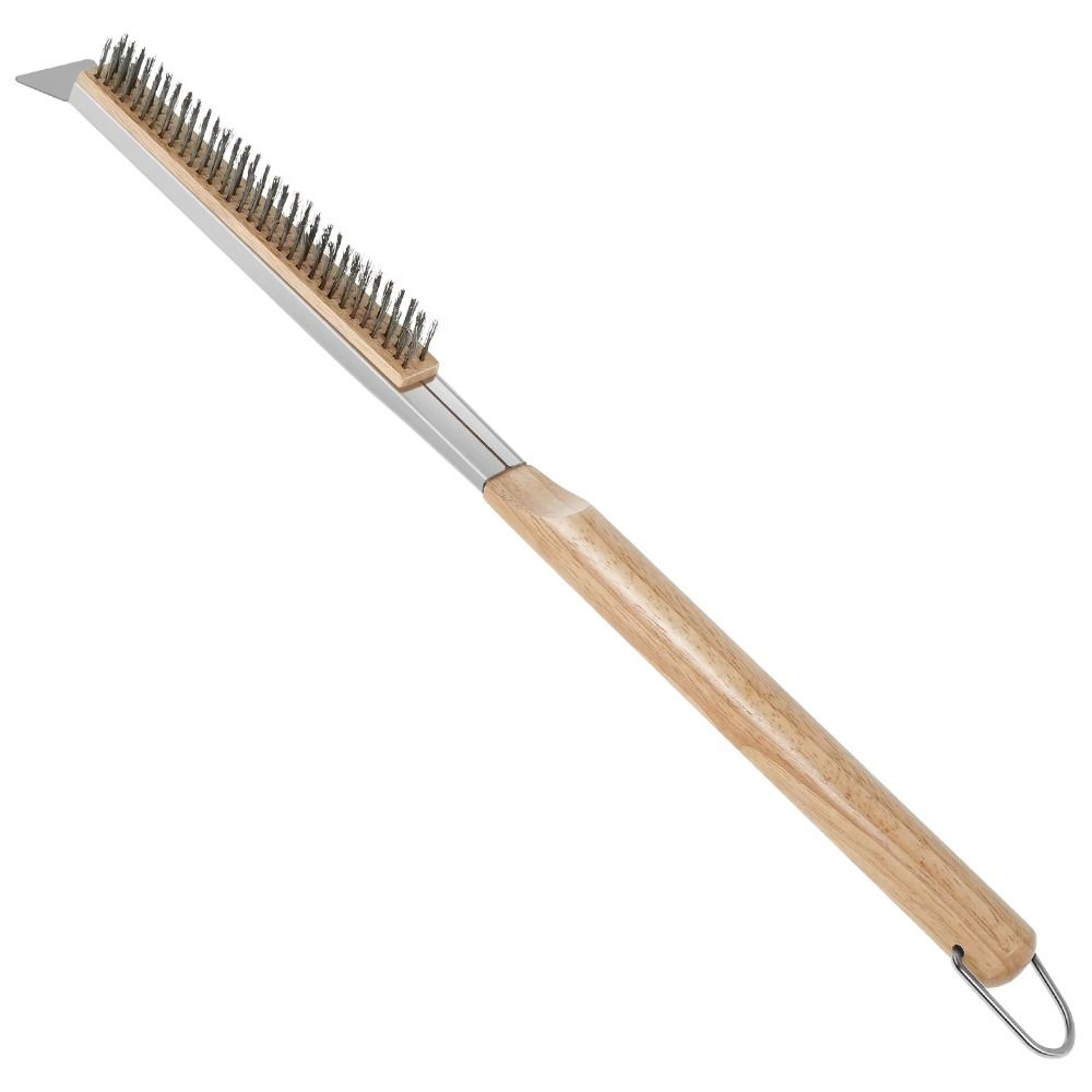 Wood Handle Grill Cleaning Brush with Scraper Pizza Stone Cleaner Brush for Oven