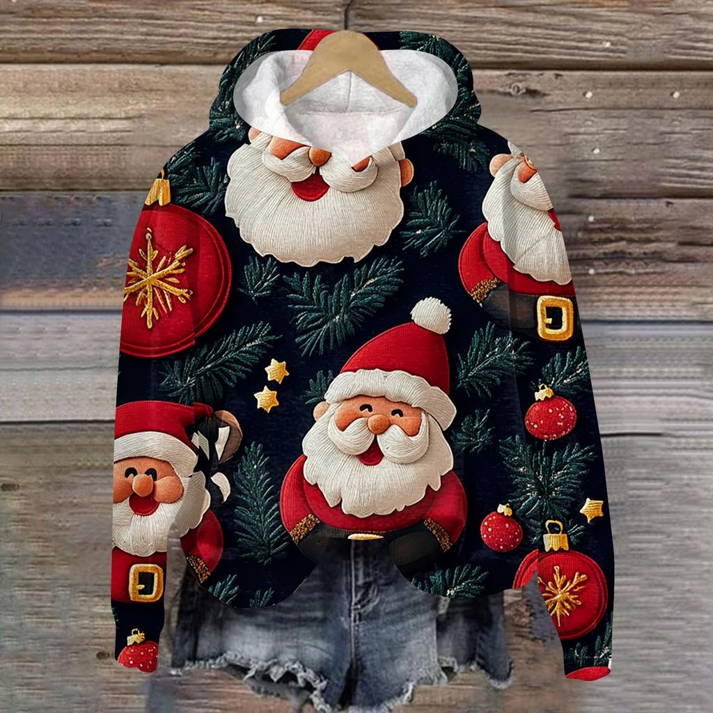 Женская модная повседневная толстовка с капюшоном и длинным рукавом с рождественским принтом