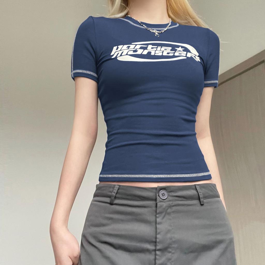 Ins Style Весенне-летняя женская одежда 2023 Ins Hot Girl Street Celebrity Серая функциональная женская футболка с короткими рукавами и принтом